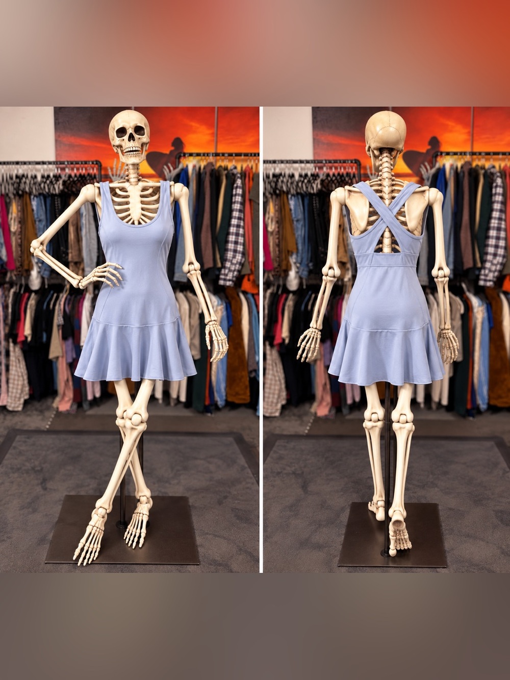 HALARA Light Blue Cross-Back Flared Mini Dress